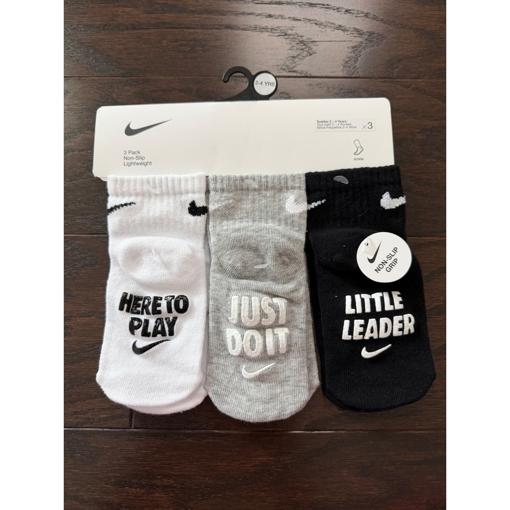 Nike Toddler 3-Pack Non-Slip Lightweight Ankle Socks White Grey Black NN1004-001